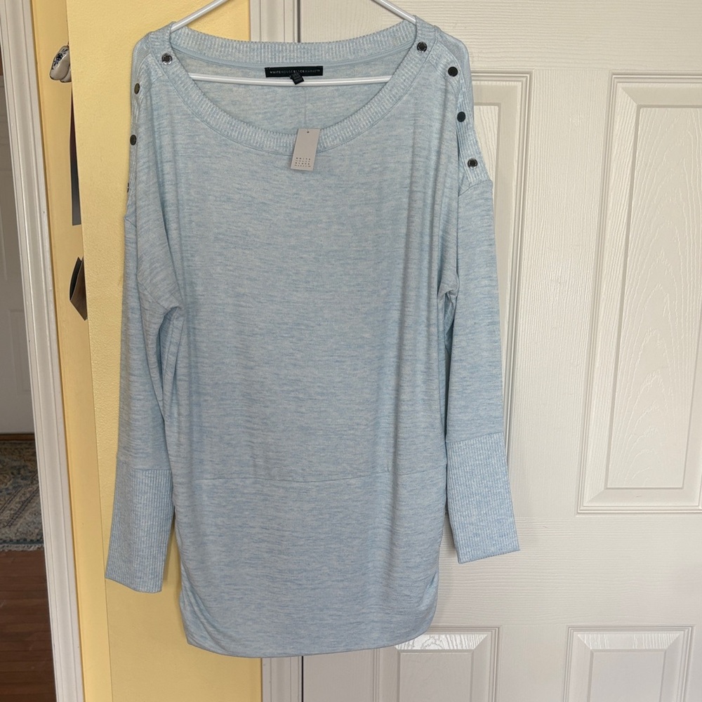 White House Black Market Pale Blue Button-Shoulder Knit Top